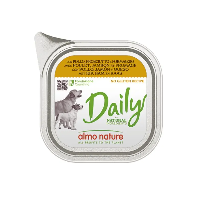Almo Nature Daily con Pollo, Prosciutto e Formaggio per Cani – 300 g, 12 pezzi
