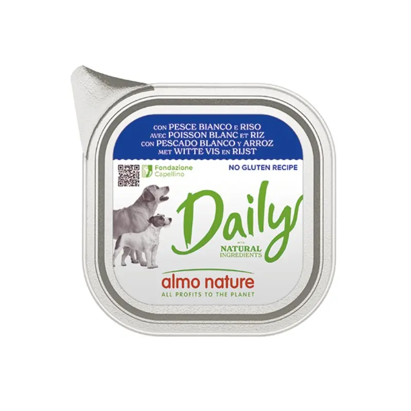 Almo Nature Daily con Pesce Bianco e Riso per Cani – 100 g, 6 pezzi