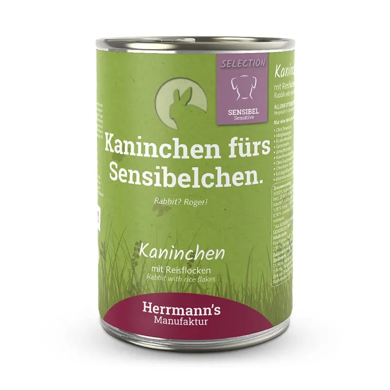 Herrmann’s Selection Coniglio con Fiocchi di Riso per Cani – 400 g, 6 pezzi