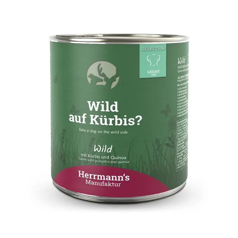 Herrmann’s Selection Light Cervo con Zucca e Quinoa per Cani – 800 g, 6 pezzi