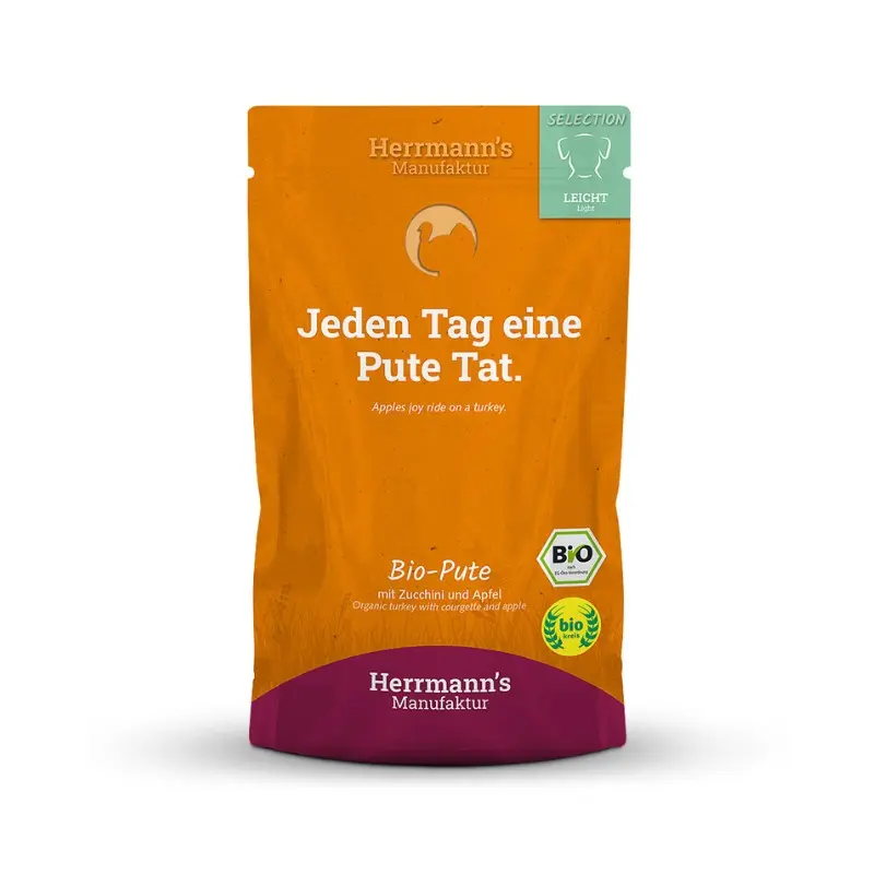 Herrmann’s Selection Light Tacchino Bio con Zucchine e Mele per Cani – 150 g, 6 pezzi