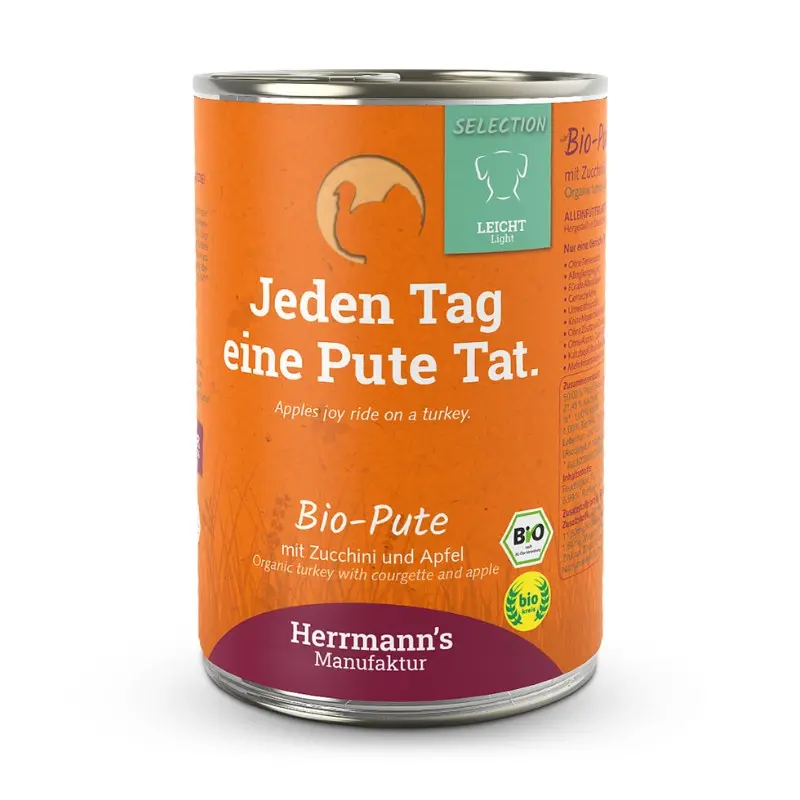 Herrmann’s Selection Light Tacchino Bio con Zucchine e Mele per Cani – 400 g, 6 pezzi