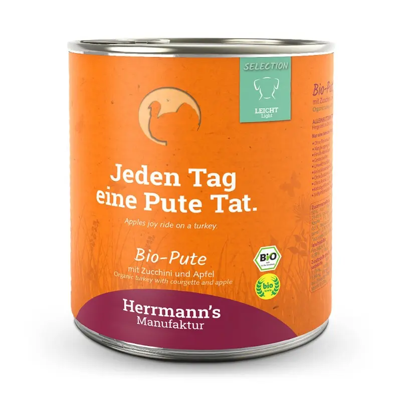 Herrmann’s Selection Light Tacchino Bio con Zucchine e Mele per Cani – 800 g, Singola