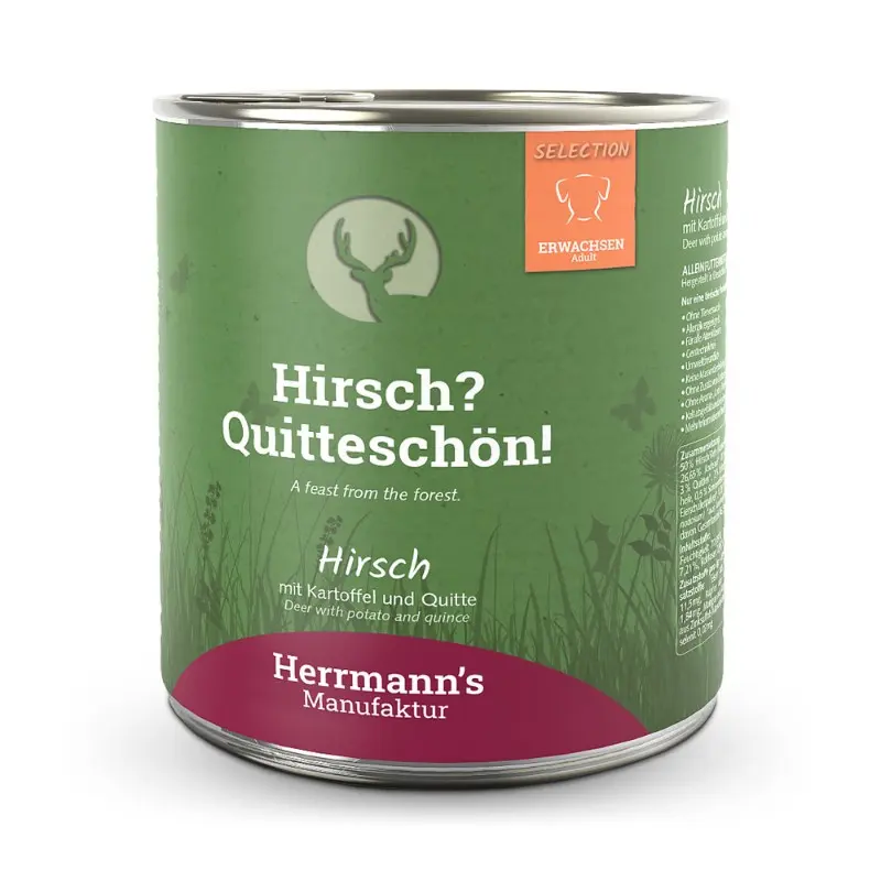 Herrmann’s Selection Cervo con Patate e Mele per Cani – 800 g, Singola