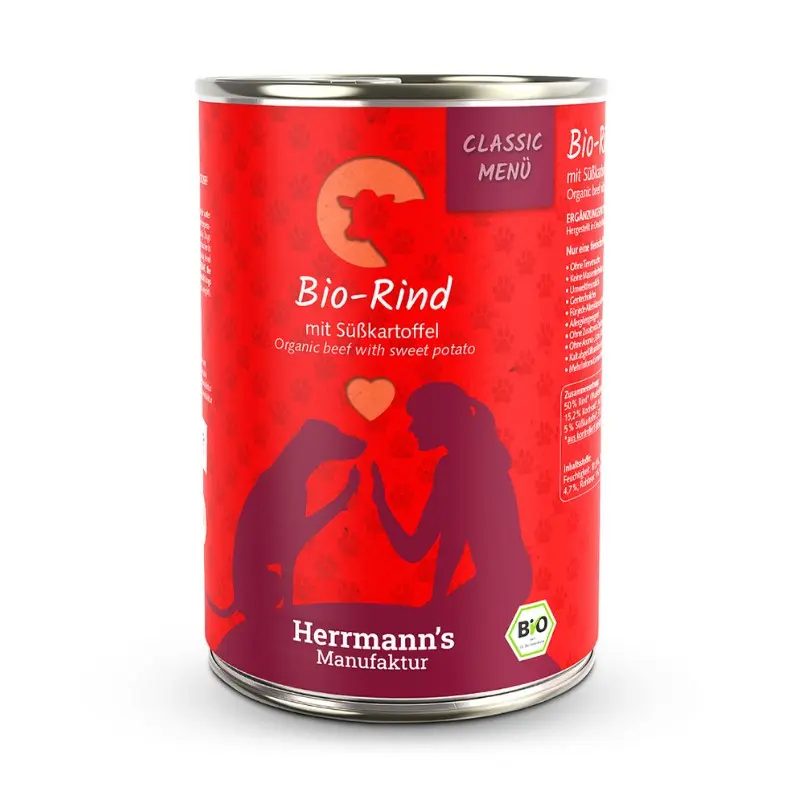 Herrmann’s Classic Manzo Bio con Patate Dolci per Cani – 400 g, 6 pezzi