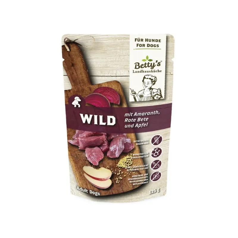 Betty’s Landhausküche Cervo con Barbabietola Umido per Cani – 125 g, Singola