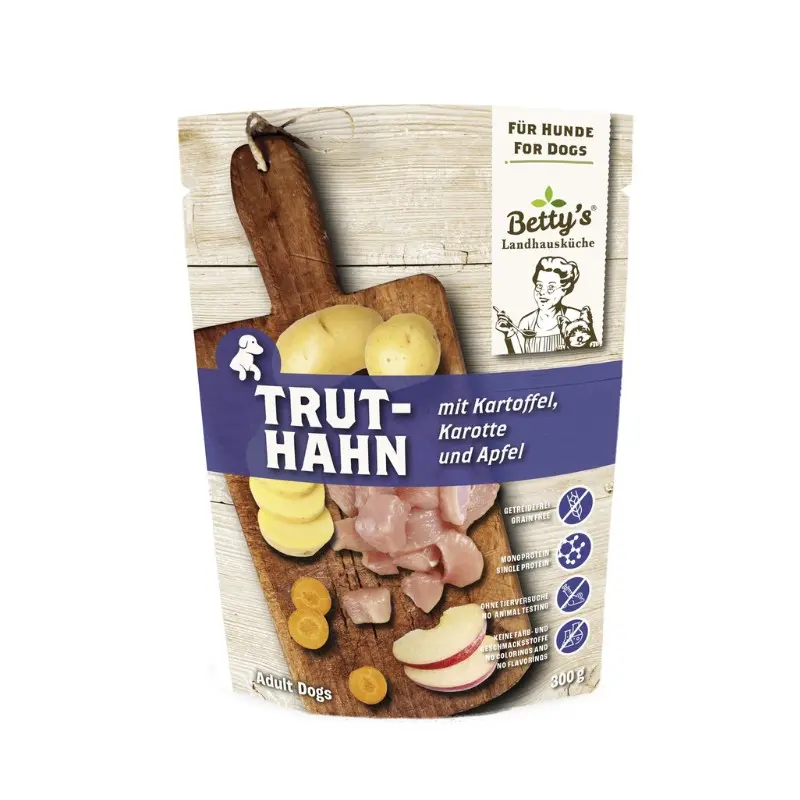 Betty’s Landhausküche Tacchino con Patate Umido per Cani – 300 g, Singola