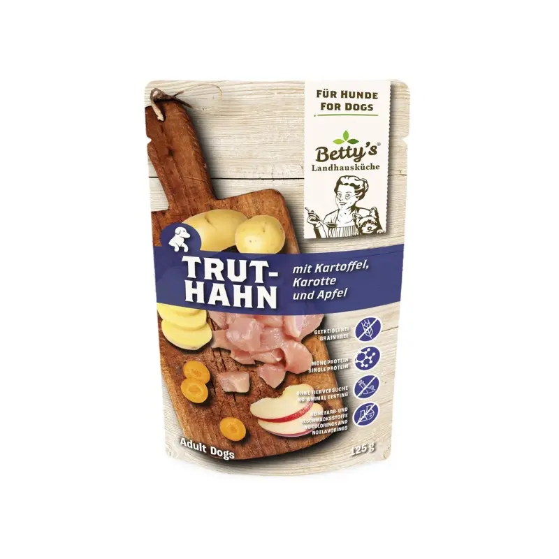 Betty’s Landhausküche Tacchino con Patate Umido per Cani – 125 g, Singola