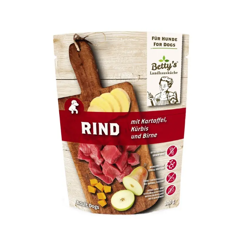 Betty’s Landhausküche Manzo con Patate Umido per Cani – 300 g, Singola