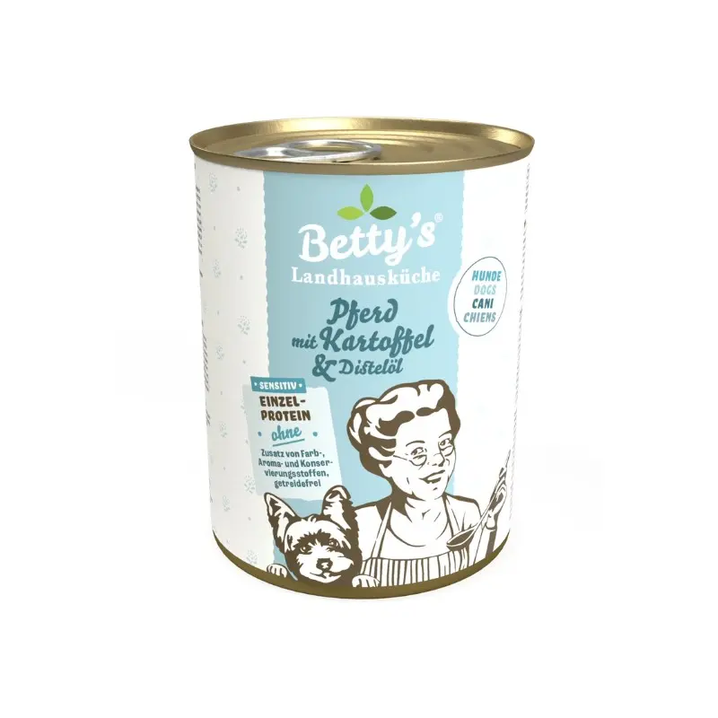 Betty’s Landhausküche Cavallo con Patate Umido per Cani – 800 g, Singola
