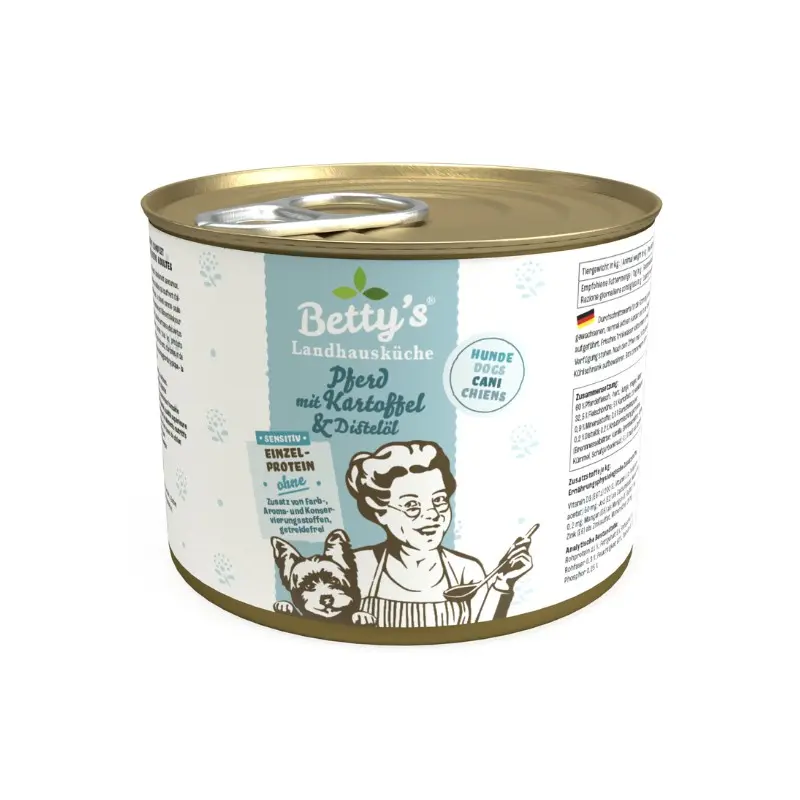 Betty’s Landhausküche Cavallo con Patate Umido per Cani – 200 g, Singola