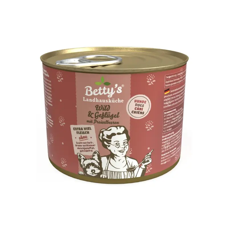 Betty’s Landhausküche Selvaggina e Pollame Umido per Cani – 200 g, Singola