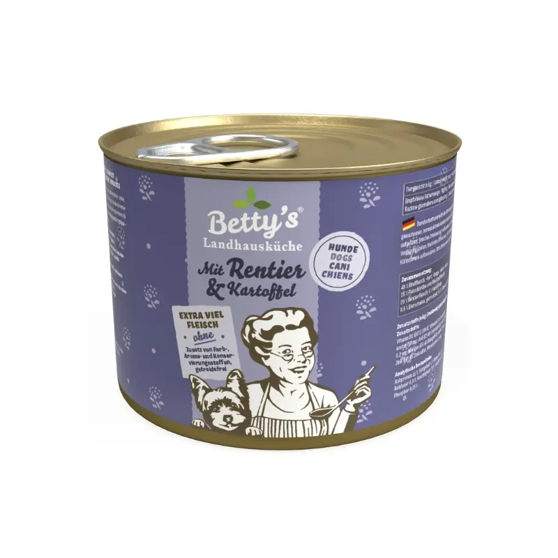 Betty’s Landhausküche Renna e Patate Umido per Cani – 200 g, Singola