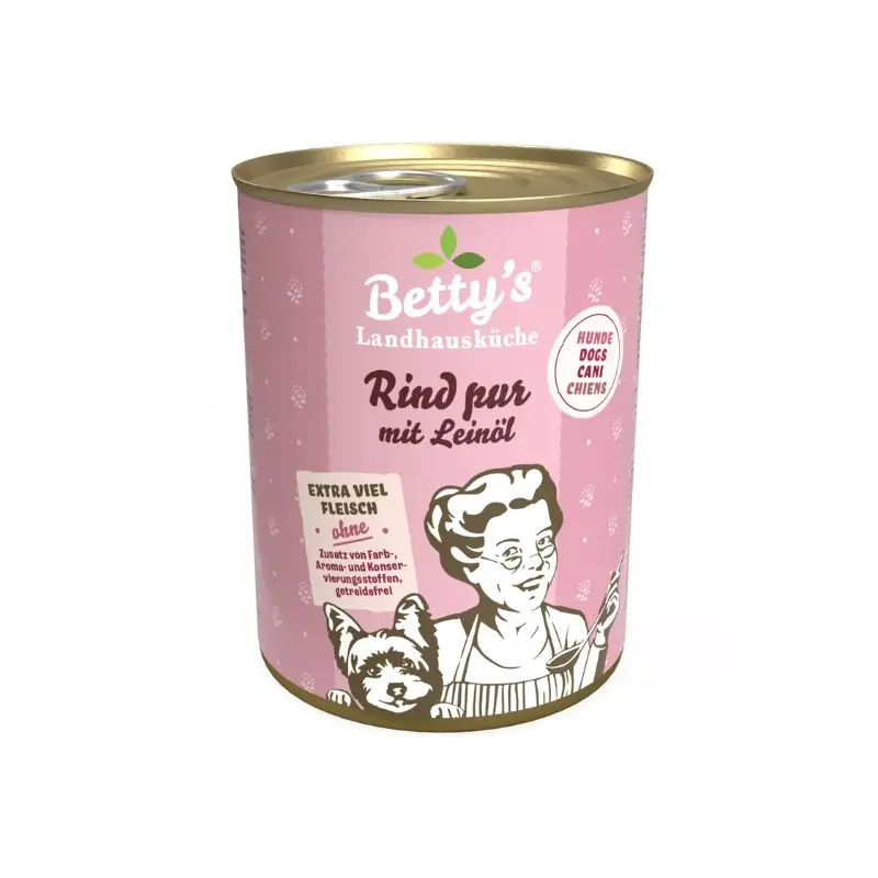 Betty’s Landhausküche Manzo con Olio di Lino Umido per Cani – 400 g, Singola