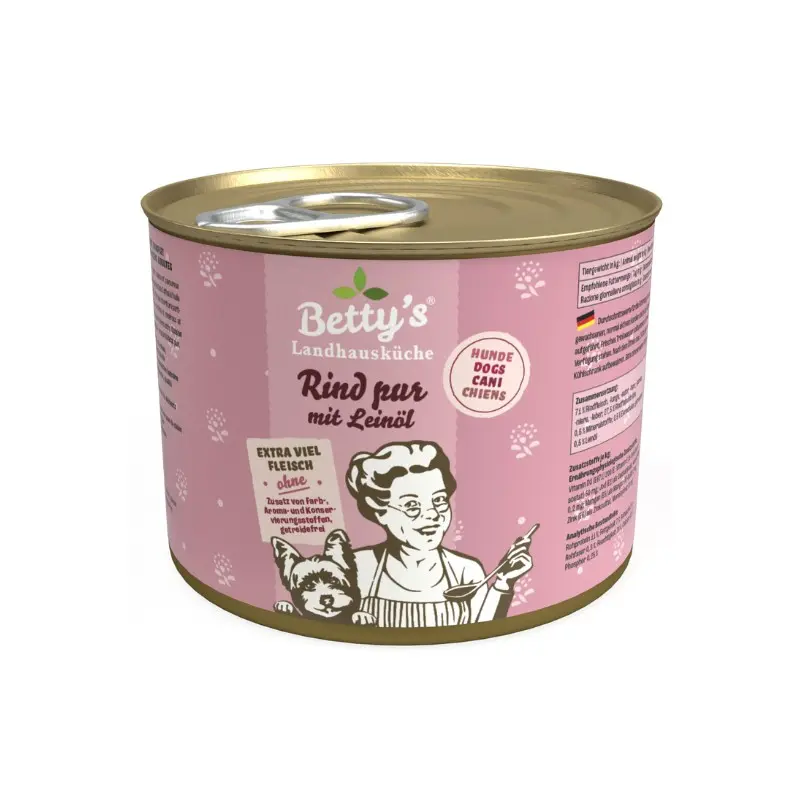 Betty’s Landhausküche Manzo con Olio di Lino Umido per Cani – 200 g, Singola
