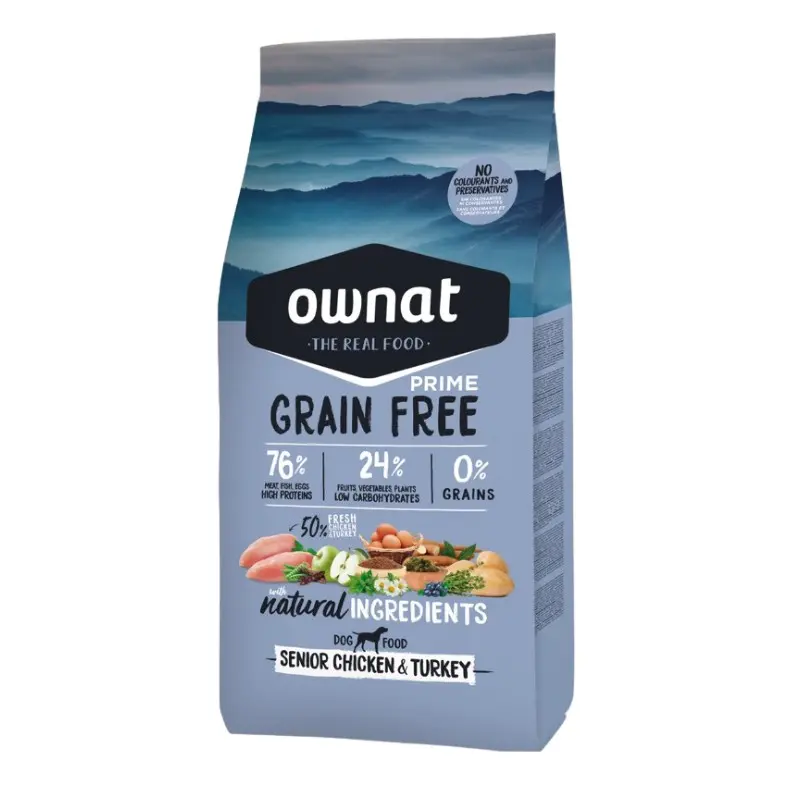 Ownat Dog Prime Grain Free Senior Pollo e Tacchino per Cani – 12 Kg