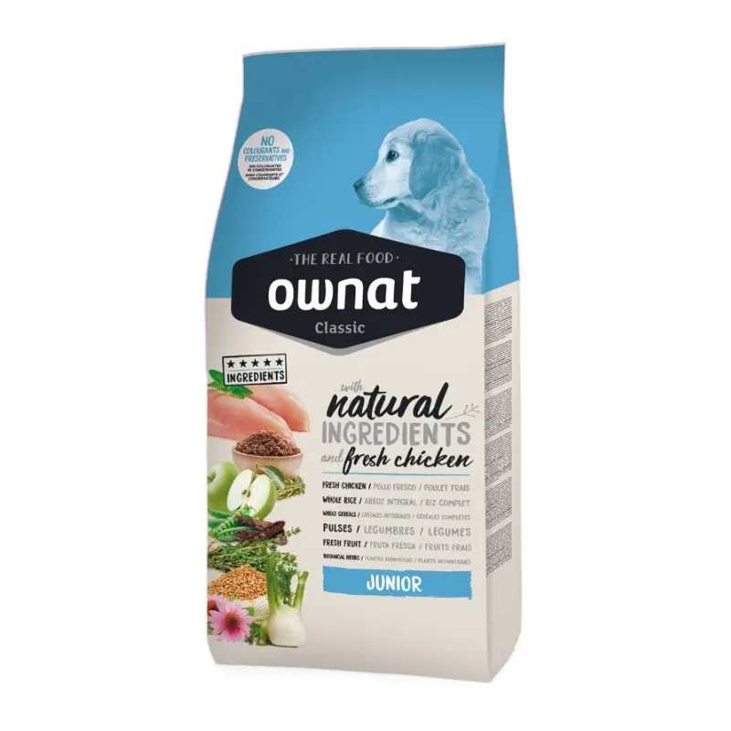 Ownat Dog Classic Junior Pollo, Mela e Riso per Cuccioli – 12 Kg