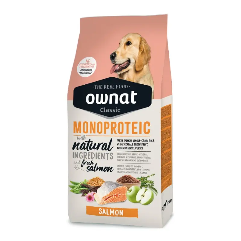 Ownat Dog Monoproteic Adult Salmone, Mela e Riso per Cani – 12 Kg