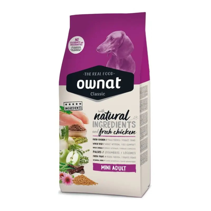 Ownat Dog Classic Adult Mini Pollo, Mela e Riso per Cani – 1.5 Kg