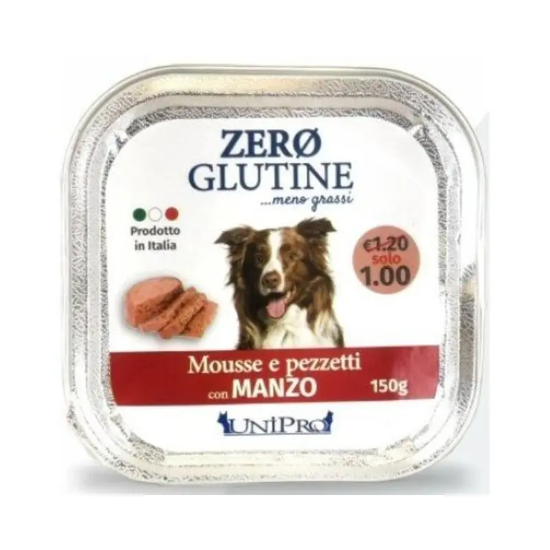 Unipro Zero Glutine al Manzo per Cani – 150 g, 6 pezzi