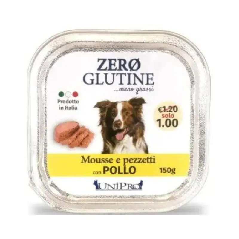 Unipro Zero Glutine al Pollo per Cani – 150 g, 12 pezzi