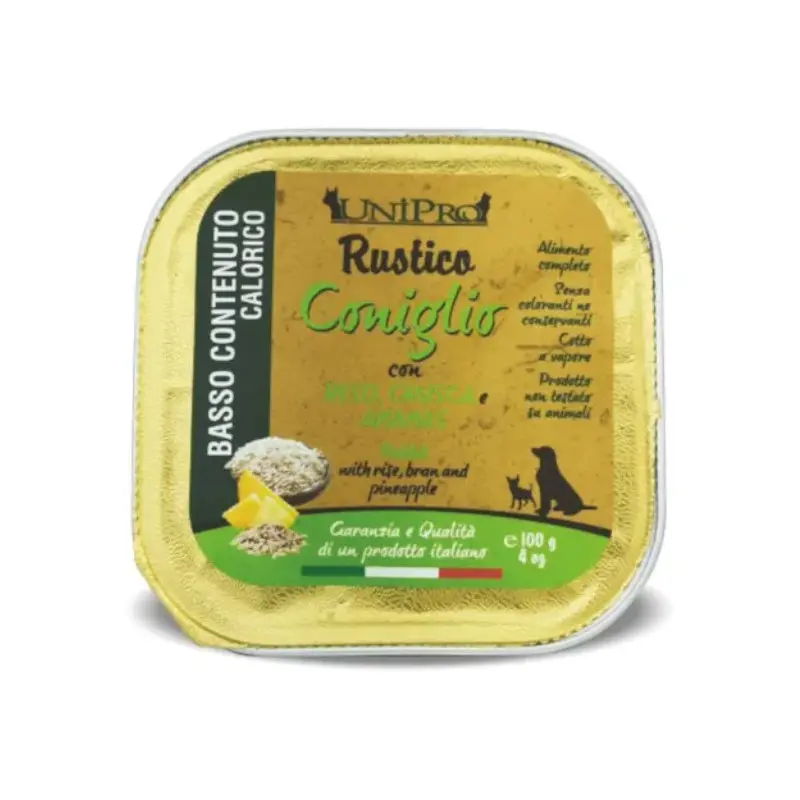 Unipro Rustico Coniglio con Riso, Crusca e Ananas per Cani – 100 g, 12 pezzi