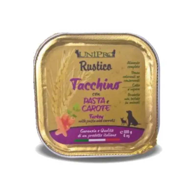 Unipro Rustico Tacchino con Pasta e Carote per Cani – 100 g, 12 pezzi