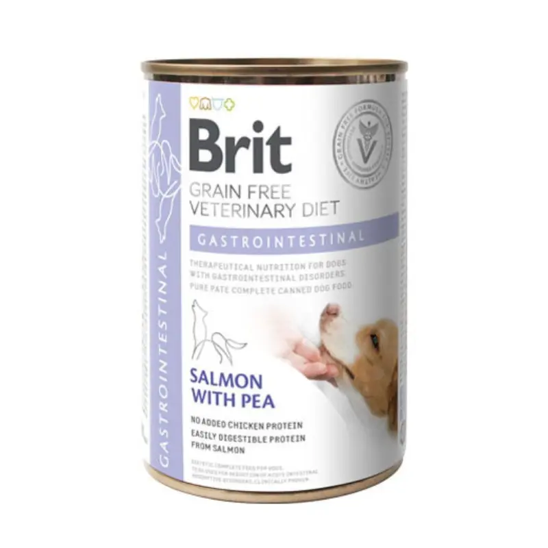 Brit Veterinary Diet Gastrointestinal Salmone e Piselli Umido per Cani – 400 g, Singola