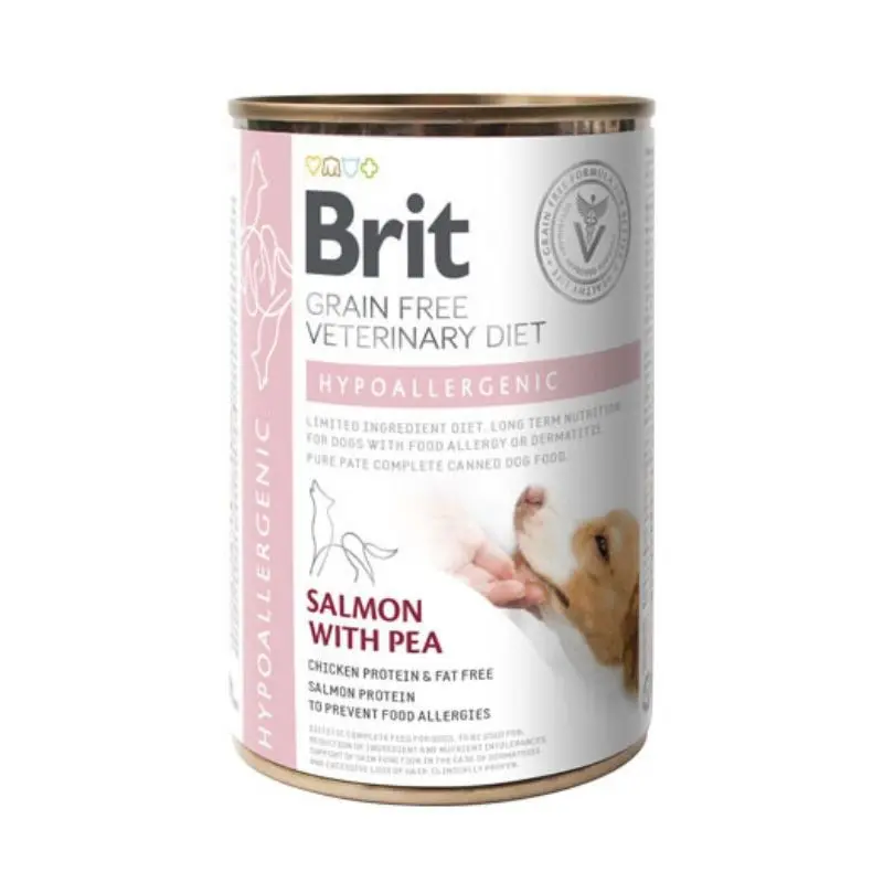 Brit Veterinary Diet Hypoallergenic Salmone e Piselli Umido per Cani – 400 g, 6 pezzi