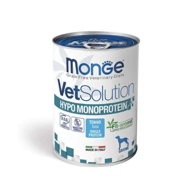 Monge VetSolution Hypo Monoprotein Tonno Umido per Cani – 400 g, 12 pezzi