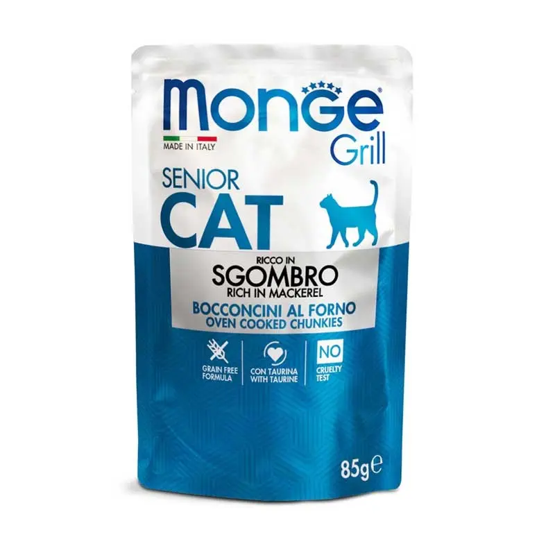 Monge Bocconcini Grill Senior con Sgombro per Gatti – 85 g, Singola