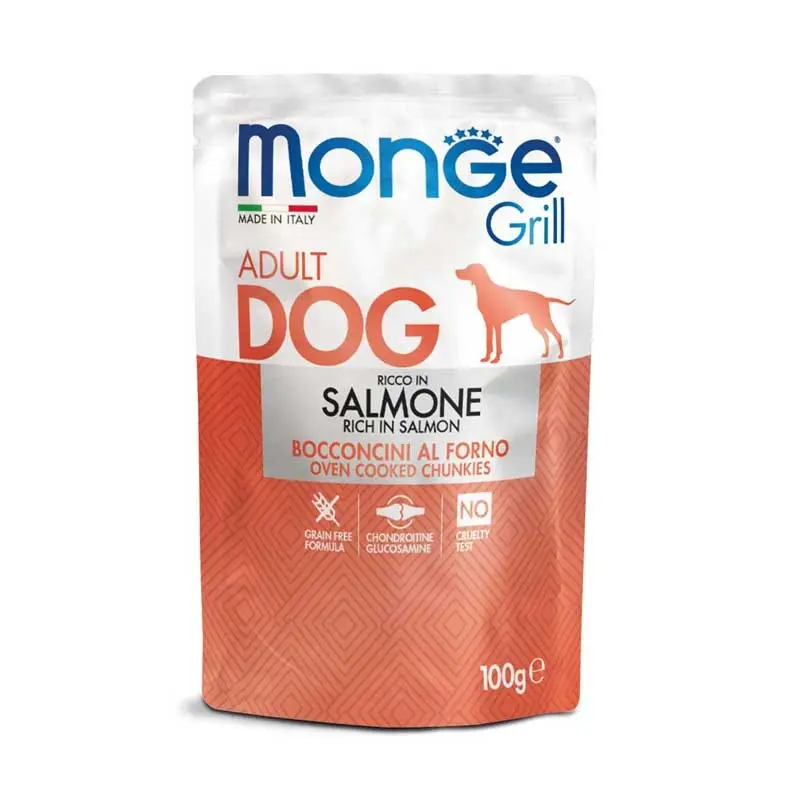 Monge Bocconcini Grill con Salmone per Cani – 100 g, 12 pezzi