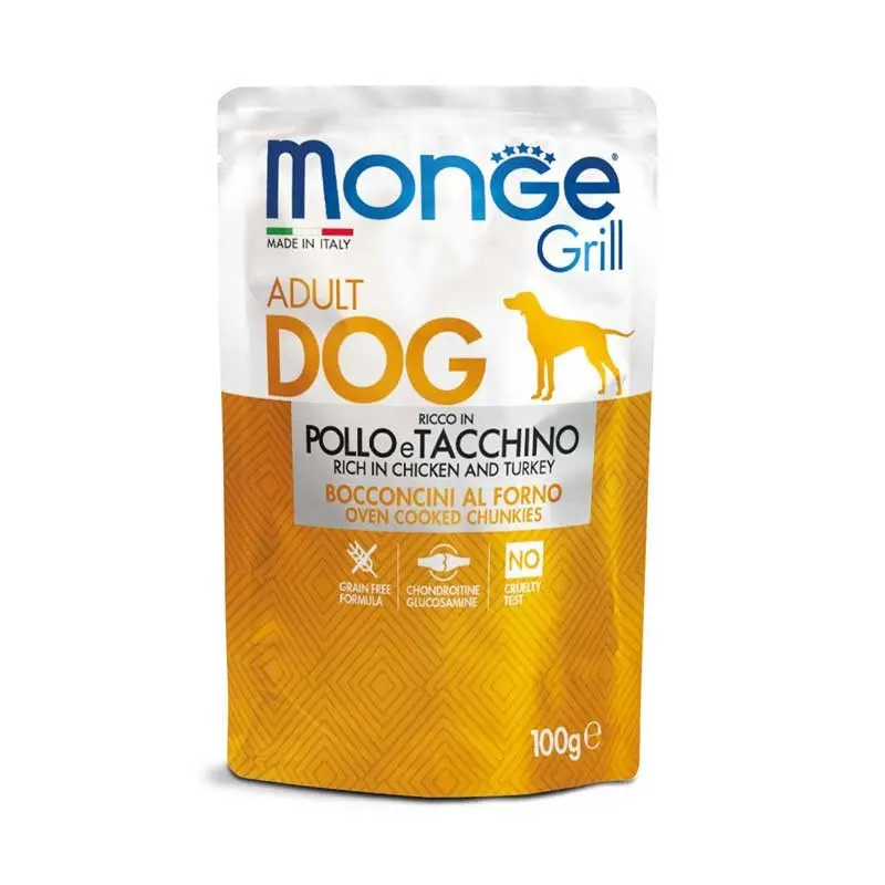 Monge Bocconcini Grill con Pollo e Tacchino per Cani – 100 g, Singola