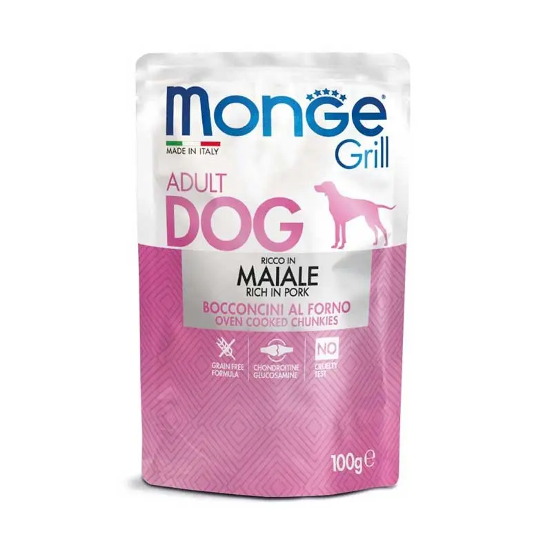 Monge Bocconcini Grill con Maiale per Cani – 100 g, Singola