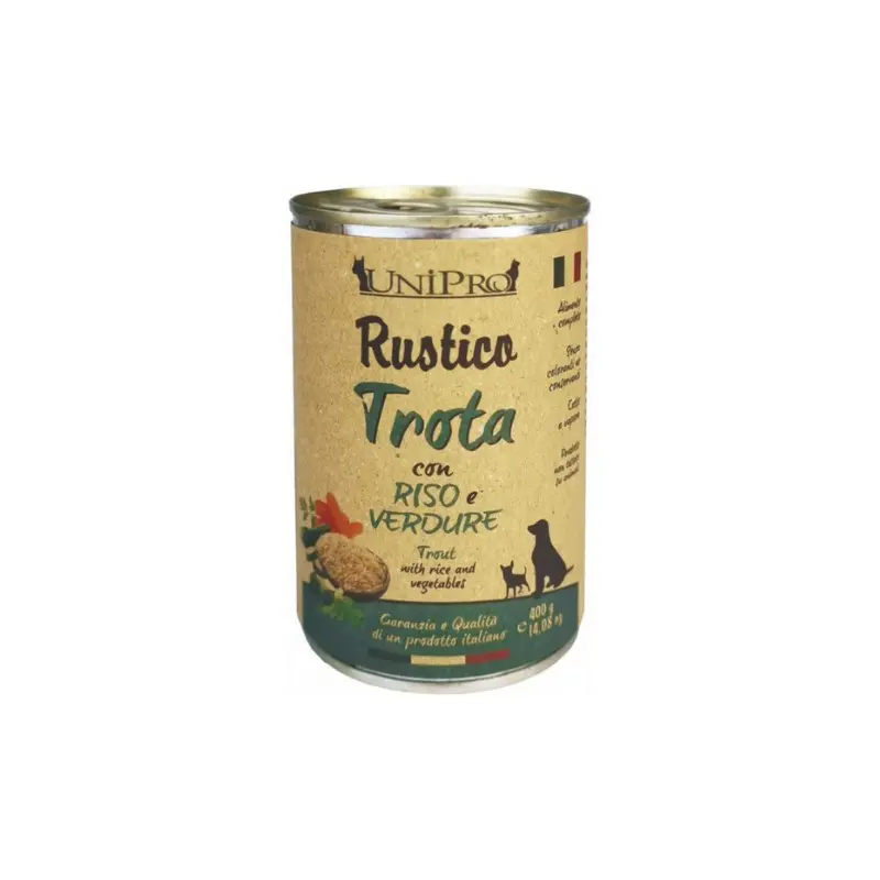 Unipro Rustico Trota con Riso e Verdure per Cani – 400 g, 6 pezzi