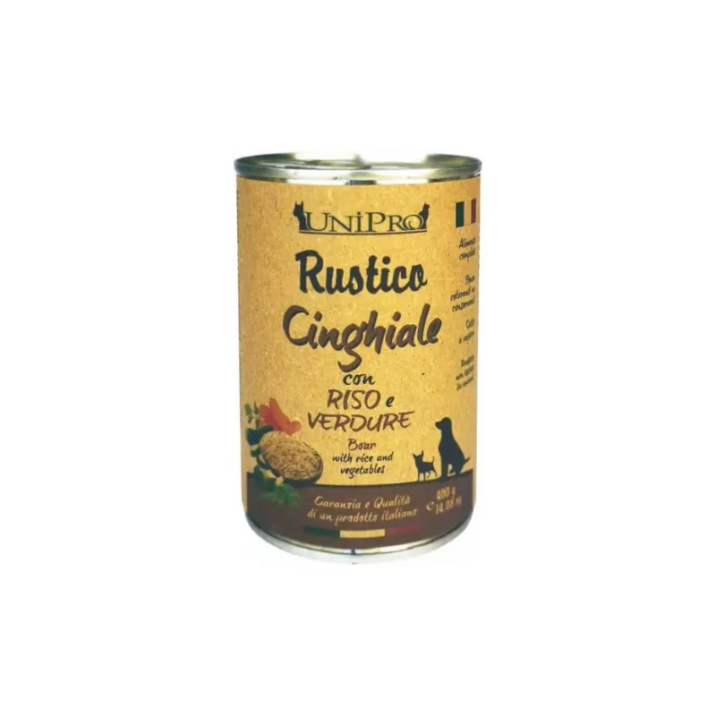 Unipro Rustico Cinghiale con Riso e Verdure per Cani – 400 g, 6 pezzi