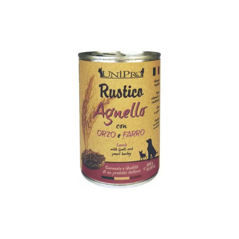 Unipro Rustico Agnello con Orzo e Farro per Cani – 400 g, 6 pezzi
