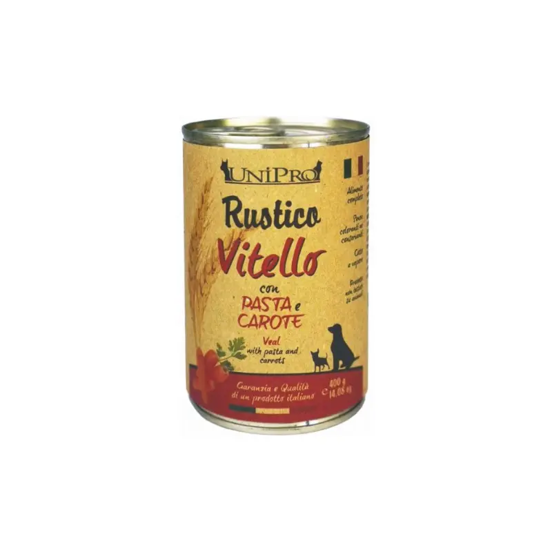 Unipro Rustico Vitello con Pasta e Carote per Cani – 400 g, 12 pezzi