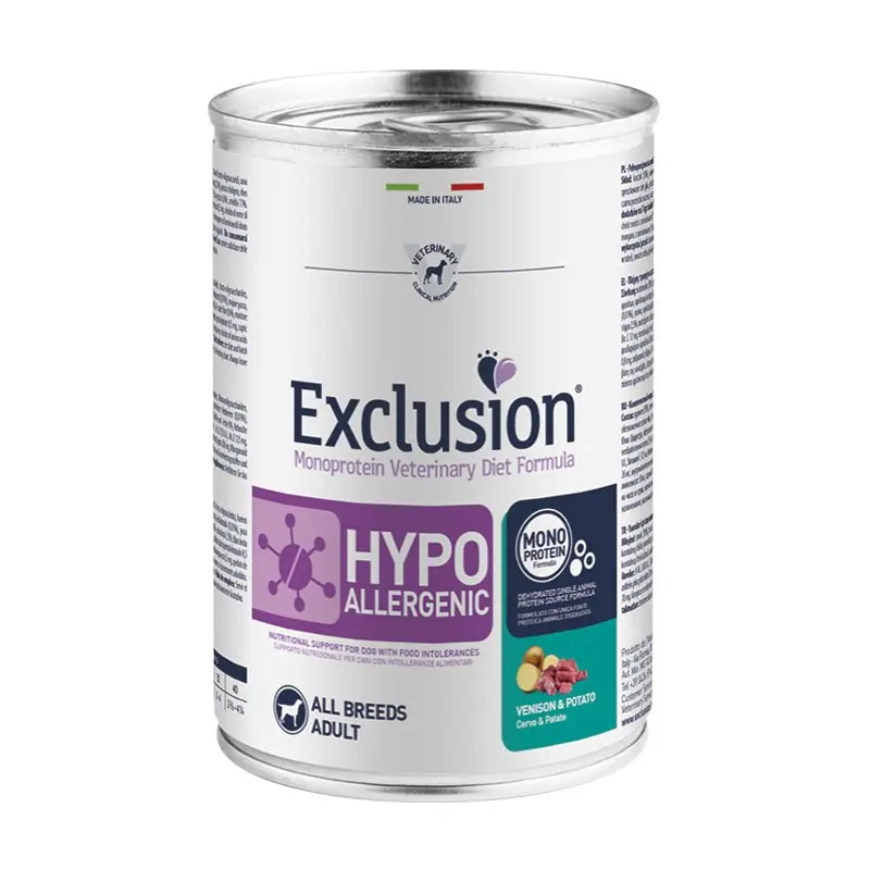 Exclusion Diet Hypoallergenic Cervo e Patate Adult All Breed Umido per Cani – 400 g, 6 pezzi