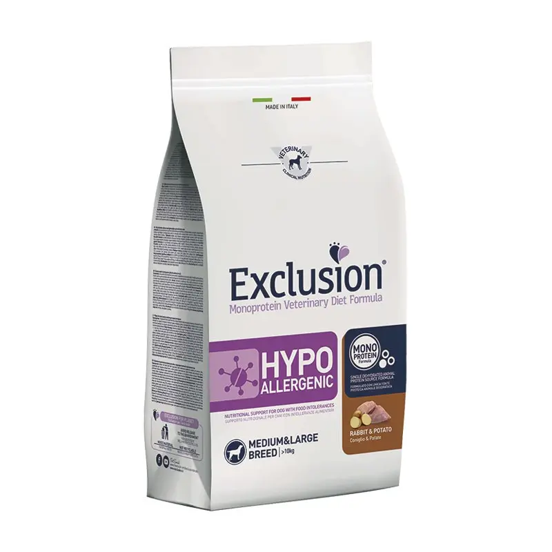 Exclusion Diet Hypoallergenic Coniglio e Patate Medium & Large Breed per Cani – 2 Kg, Singola