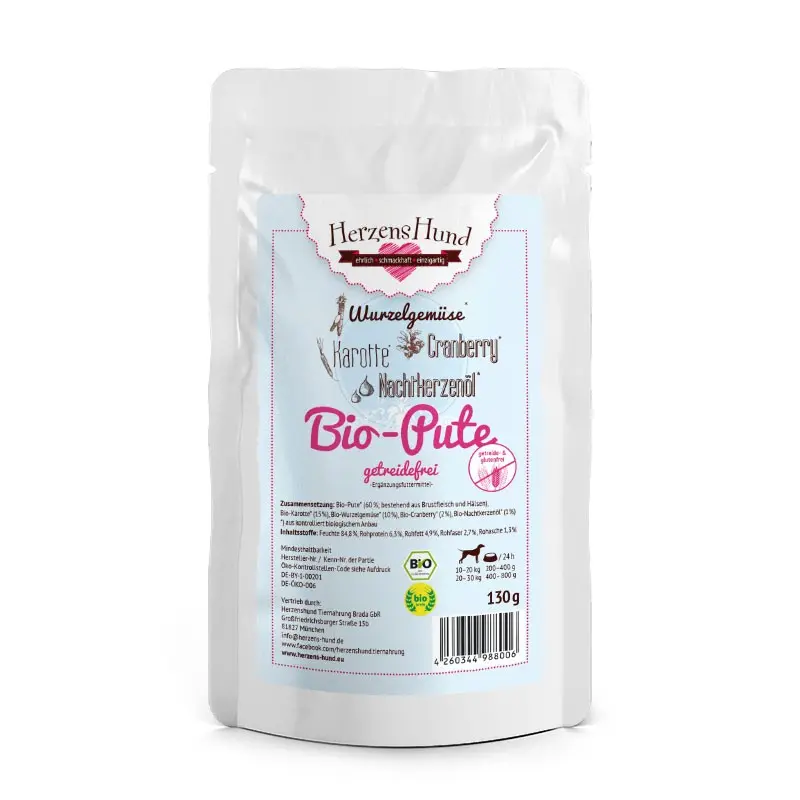 Herzens Hund Tacchino Biologico con Carote Bio Umido per Cani – 130 g