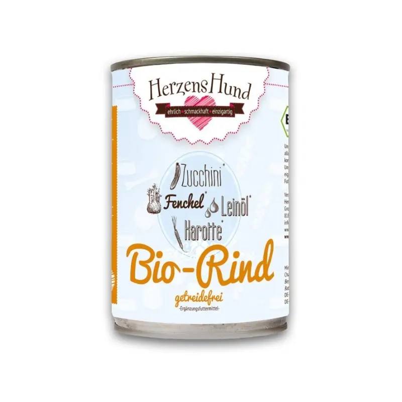 Herzens Hund Manzo Biologico con Zucchine Bio Umido per Cani – 400 g
