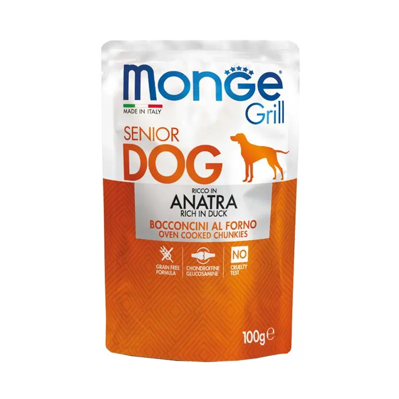 Monge Bocconcini Grill con Anatra per Cani Senior – 100 g, Singola