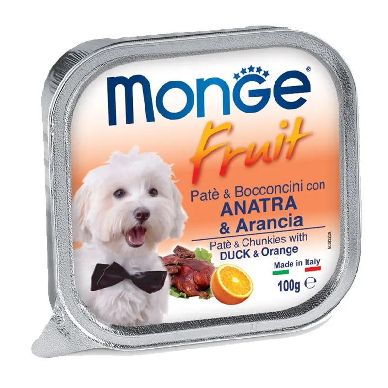 Monge Fruits Anatra e Arancia per Cani 100gr – 100 g, Singola