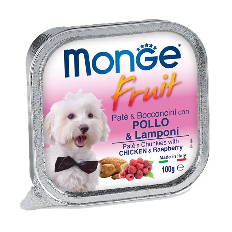 Monge Fruits Pollo e Lamponi per Cani 100gr – 100 g, 6 pezzi