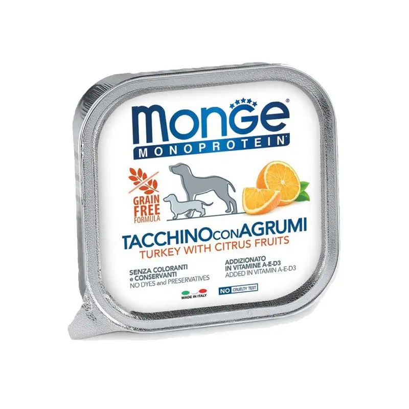 Monge Monoprotein Tacchino con Agrumi per Cani – 150 g, 6 pezzi