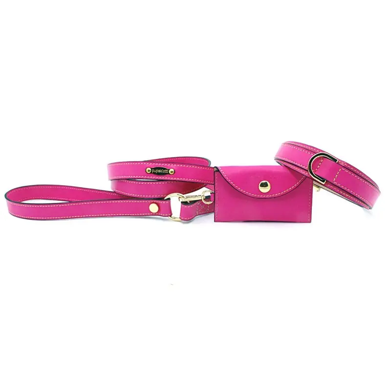 Pupakiotti Premium Set 3 Pezzi Collare, Guinzaglio e Dispenser Fuxia – L