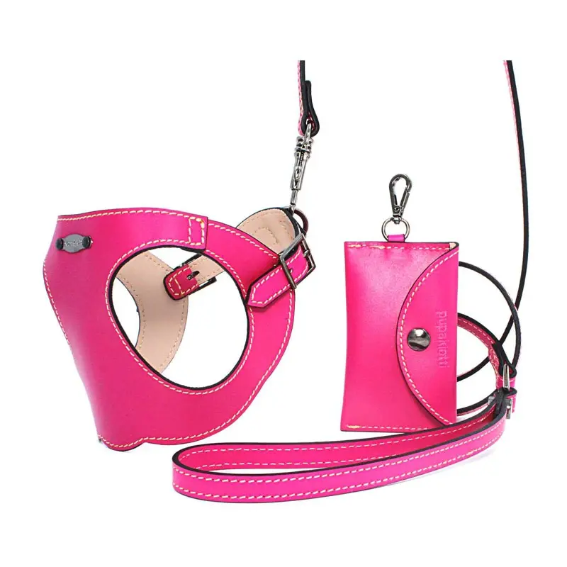 Pupakiotti Premium Set 3 Pezzi Pettorina, Guinzaglio e Dispenser Fuxia – XL – XXL