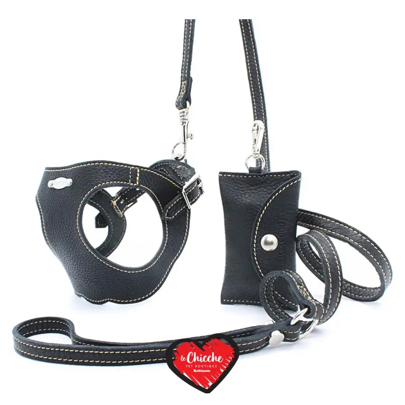 Pupakiotti Basic Set 3 Pezzi Pettorina, Guinzaglio e Dispenser Nero – 2XS