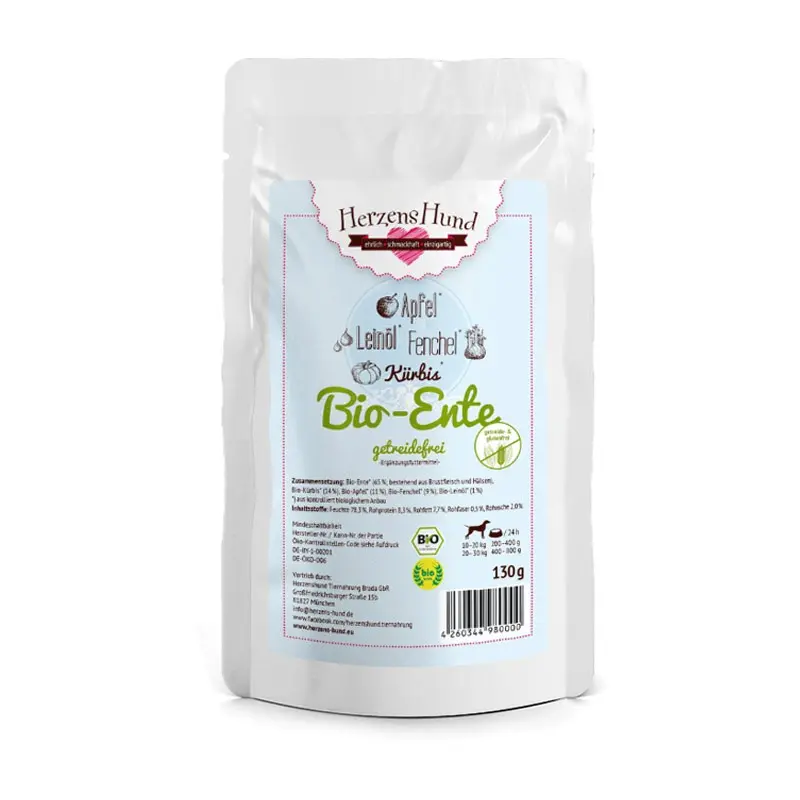 Herzens Hund Anatra Bio con Verdure Bio Grain Free Umido per Cani – 130 g